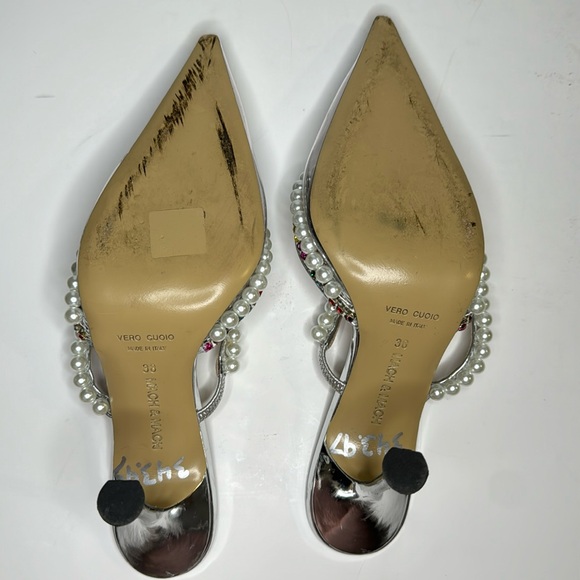 Mach & Mach Diamond of Elizabeth PVC Mules in Clear Silver Faux Pearl sz 38 8 US - Picture 12 of 17